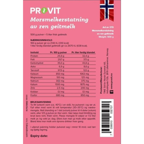 Provit Geitmelk Tørrmelk 500g - Bilde 2