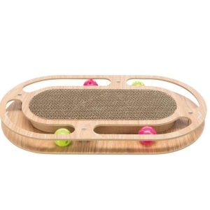 Klorebrett i tre og papp med leke og catnip, 46 × 4 × 25 Cm